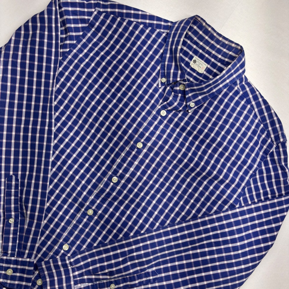 J.Crew Sunwashed Oxford Shirt Mens Large Blue White Plaid Button Down Cotton